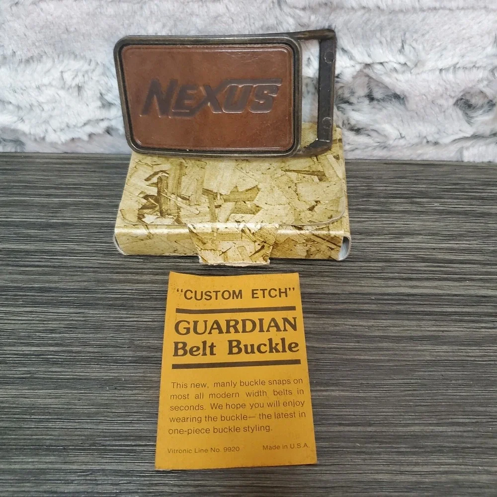 NEXUS Guardian One Piece Brown Tooled Leather Belt Buckle Custom -‎ MADE IN USA
